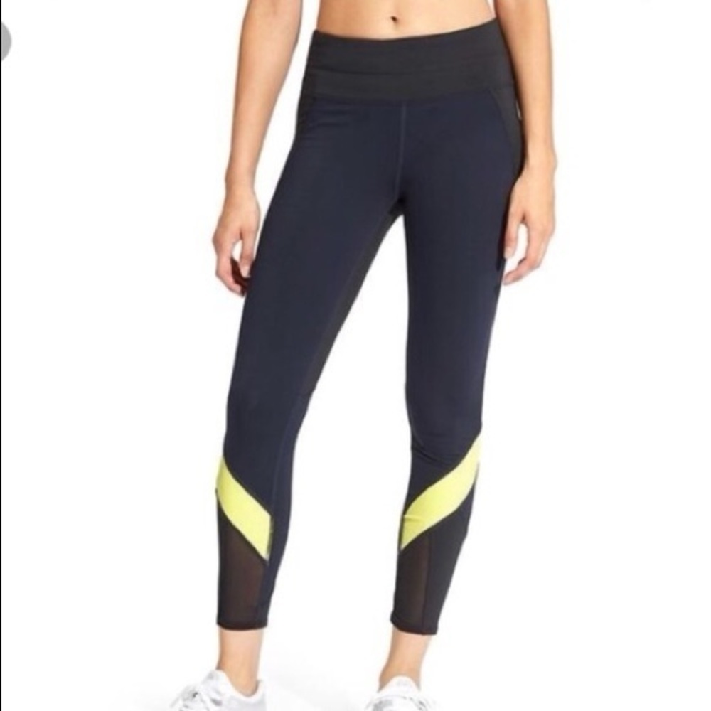 Athleta Women's Spliced Sonar Color Block Zip Pocket 7/8 Tights Size S